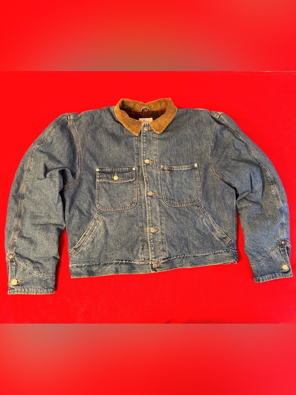Vintage 90s Rare Polo Ralph Lauren Detroit Style Lined Denim Jacket Size XL/L